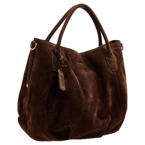 prada suede scamosciato logo tote brown|Prada Scamosciato Suede Tote .